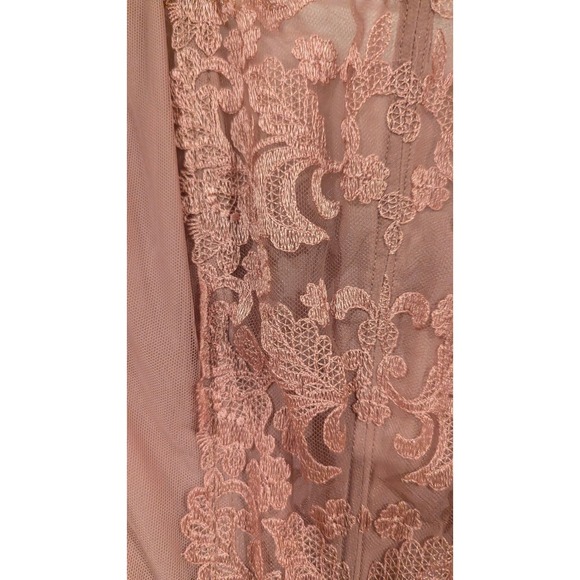 Victoria's Secret Corset Bustier Mauve Lace Sheer Mesh Boned Zipper XL - Picture 3 of 7